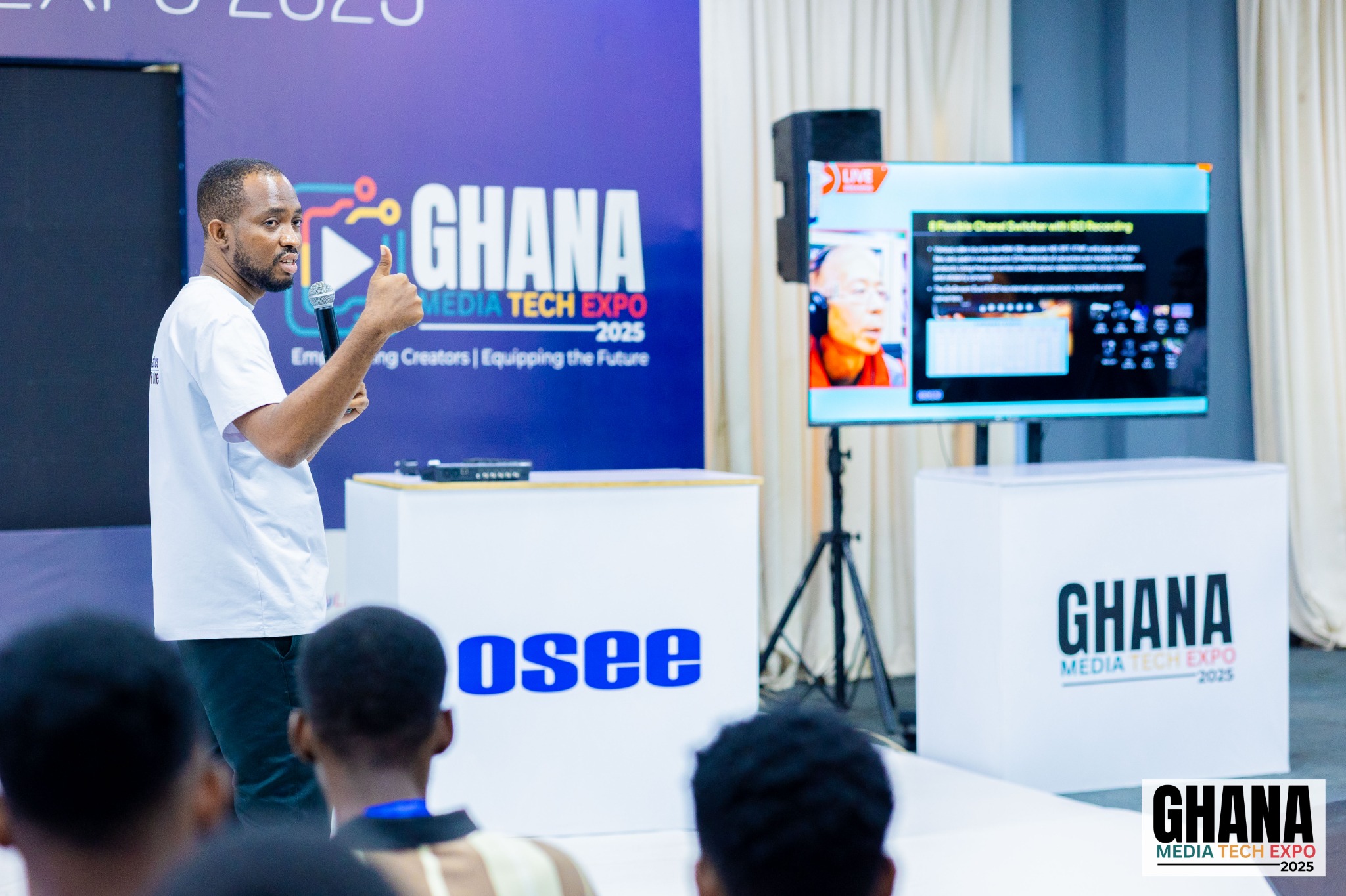 Azasoo Andrew leading a live production demonstration at Ghana Media Tech Expo 2025