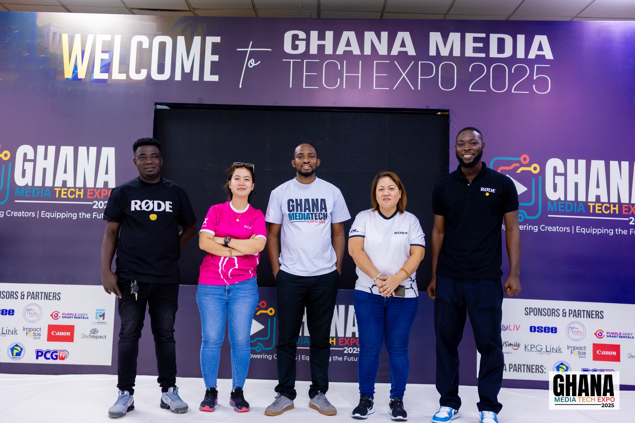Azasoo Andrew with technology partners at Ghana Media Tech Expo 2025